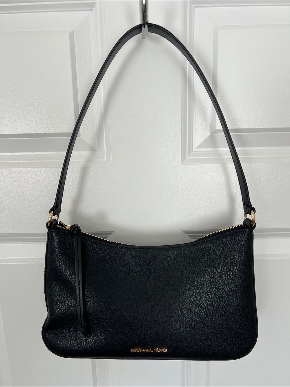 Michael Kors Black Pebbled Mini Shoulder Bag with Gold Hardware